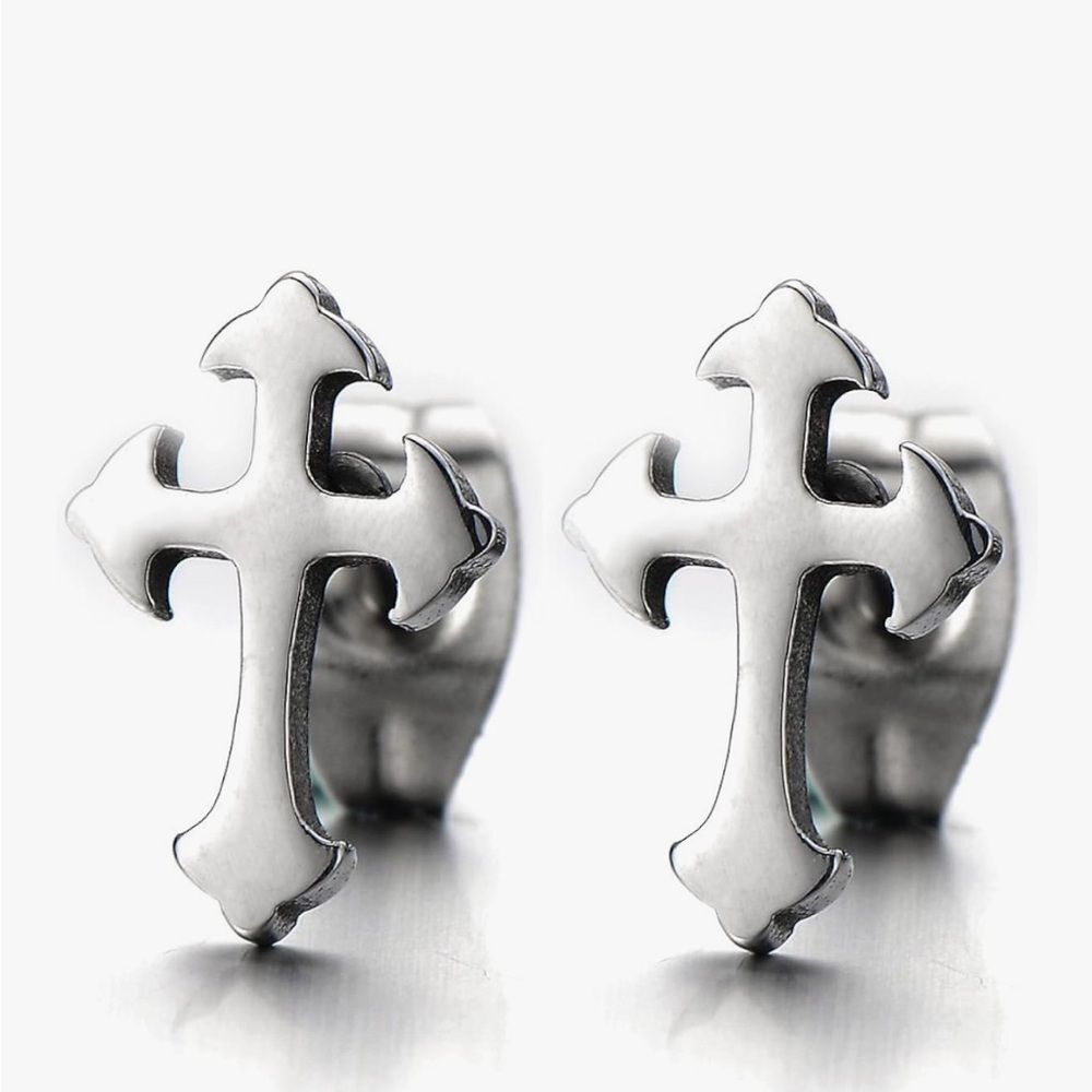 Gothic Cross Stud Earrings Stainless Steel Chrome Hearts Style Punk Unisex Small
